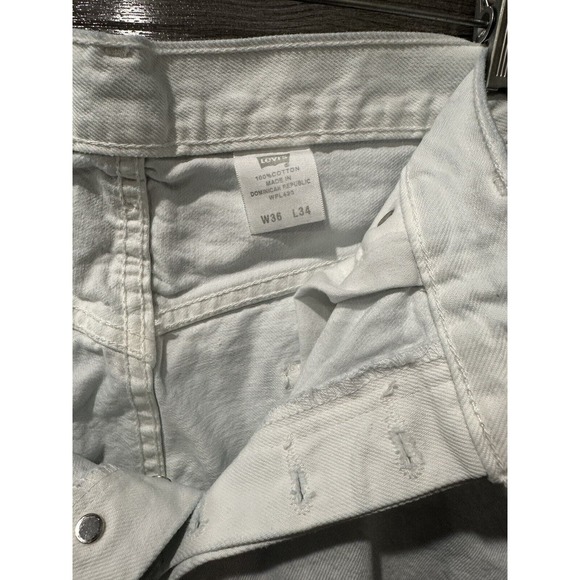 Levi 501 Jeans Original Fit Straight Button Fly White Light Blue Custom 36x34 - Picture 9 of 9